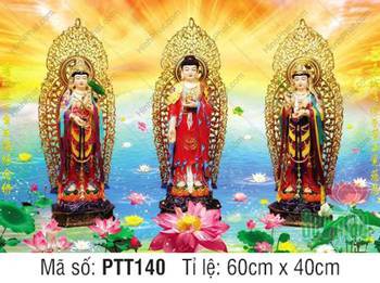 Hình Tây Phương Tam Thánh PTT140, tượng đứng đài sen hào quang vàng