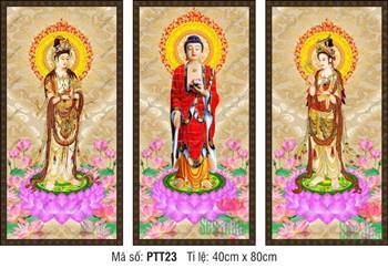 Hình Tây Phương Tam Thánh PTT23, Tam Thế Phật ngự đài sen hồng