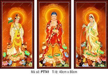 Hình Tây Phương Tam Thánh PTT41, ba bức đứng đài sen rực rỡ Hình Tây Phương Tam Thánh PTT41, ba bức đứng đài sen rực rỡ