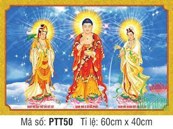 Hình Tây Phương Tam Thánh PTT50, bố cục khung ngang nền trời Hình Tây Phương Tam Thánh PTT50, bố cục khung ngang nền trời