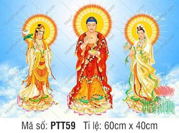 Hình Tây Phương Tam Thánh PTT59, ngự đài sen giữa trời mây Hình Tây Phương Tam Thánh PTT59, ngự đài sen giữa trời mây