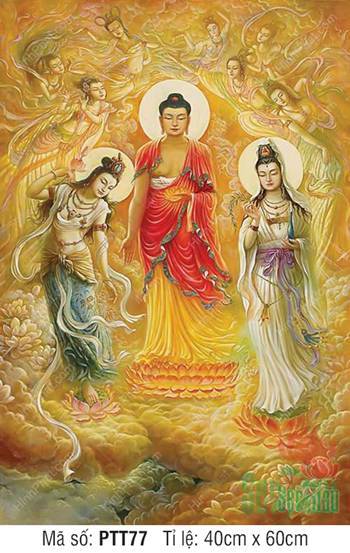 Hình Tây Phương Tam Thánh PTT77, thiên nữ rải hoa Hình Tây Phương Tam Thánh PTT77, thiên nữ rải hoa
