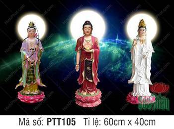 Hình Tây Phương Tam Thánh đẹp PTT105, Tôn tượng y phục màu đỏ trắng Hình Tây Phương Tam Thánh đẹp PTT105, Tôn tượng y phục màu đỏ trắng