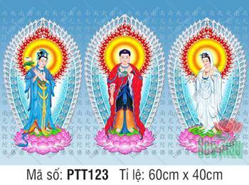 Hình Tây Phương Tam Thánh đẹp PTT123, ba vị Phật ngự đài sen