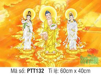 Hình Tây Phương Tam Thánh đẹp PTT132, hào quang vàng rực rỡ