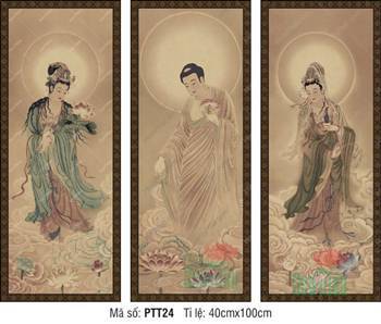 Hình Tây Phương Tam Thánh đẹp PTT24, bộ ba tượng đứng mây khói