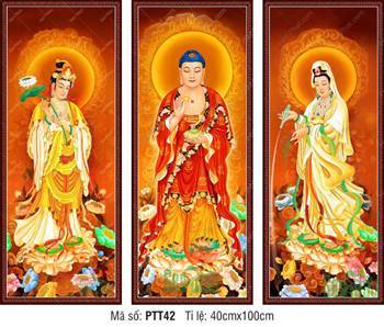 Hình Tây Phương Tam Thánh đẹp PTT42, nền mây vàng rực rỡ Hình Tây Phương Tam Thánh đẹp PTT42, nền mây vàng rực rỡ