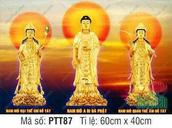 Hình Tây Phương Tam Thánh đẹp PTT87, tượng vàng nền hoàng hôn Hình Tây Phương Tam Thánh đẹp PTT87, tượng vàng nền hoàng hôn