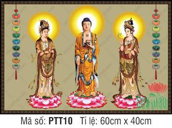 Hình Tây Phương Tam Thánh Khổ Lớn PTT10, hào quang vàng tỏa sáng