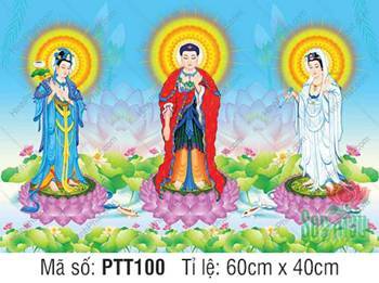Hình Tây Phương Tam Thánh Khổ Lớn PTT100, ngự đài sen trên mặt hồ Hình Tây Phương Tam Thánh Khổ Lớn PTT100, ngự đài sen trên mặt hồ