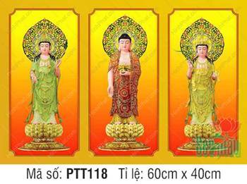 Hình Tây Phương Tam Thánh Khổ Lớn PTT118, ba vị đứng đài sen Hình Tây Phương Tam Thánh Khổ Lớn PTT118, ba vị đứng đài sen