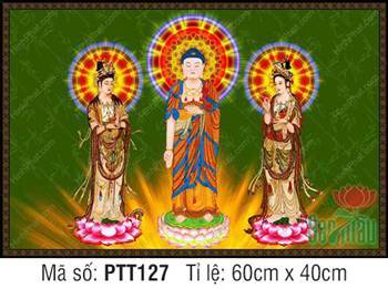 Hình Tây Phương Tam Thánh Khổ Lớn PTT127, ba Ngài ngự hoa sen hồng