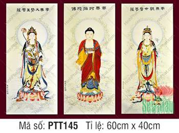 Hình Tây Phương Tam Thánh Khổ Lớn PTT145, ba tôn tượng y phục rực rỡ