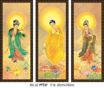 Hình Tây Phương Tam Thánh Khổ Lớn PTT37, hào quang vàng rực rỡ