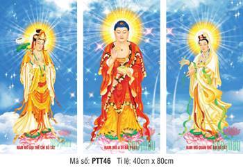 Hình Tây Phương Tam Thánh Khổ Lớn PTT46, nền trời xanh ngời sáng Hình Tây Phương Tam Thánh Khổ Lớn PTT46, nền trời xanh ngời sáng