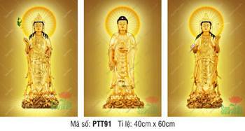 Hình Tây Phương Tam Thánh Khổ Lớn PTT91, Tượng dát vàng uy nghi Hình Tây Phương Tam Thánh Khổ Lớn PTT91, Tượng dát vàng uy nghi