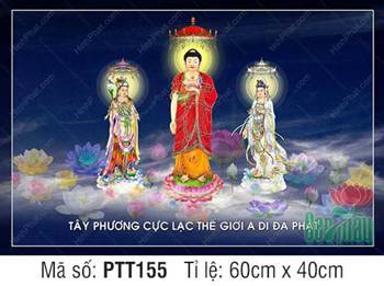 Hình Tây Phương Tam Thánh kích thước lớn PTT155, biển hoa sen