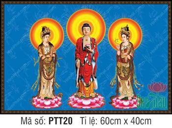 Hình Tây Phương Tam Thánh kích thước lớn PTT20, đứng nền xanh
