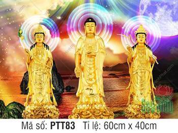 Hình Tây Phương Tam Thánh kích thước lớn, ba pho tượng trên biển Hình Tây Phương Tam Thánh kích thước lớn, ba pho tượng trên biển