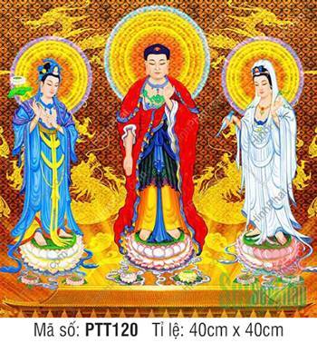 Tây Phương Tam Thánh PTT120, rực rỡ y phục đứng trên đài sen Tây Phương Tam Thánh PTT120, rực rỡ y phục đứng trên đài sen