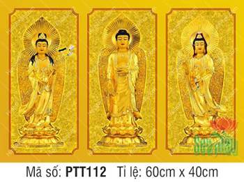 Tây Phương Tam Thánh Đẹp PTT112, ba vị đứng trên đài sen vàng Tây Phương Tam Thánh Đẹp PTT112, ba vị đứng trên đài sen vàng