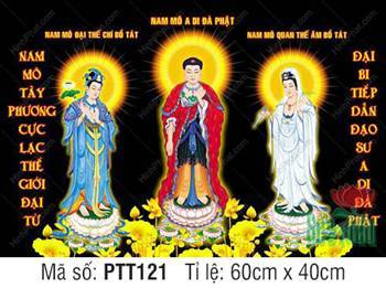 Tây Phương Tam Thánh Đẹp PTT121, ba Ngài đứng trên đài sen