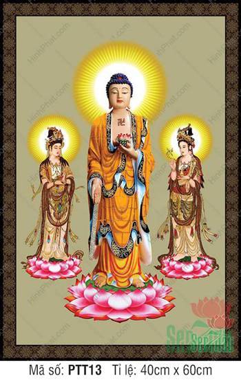 Tây Phương Tam Thánh Đẹp PTT13, ba đức tôn tượng đứng tòa sen Tây Phương Tam Thánh Đẹp PTT13, ba đức tôn tượng đứng tòa sen