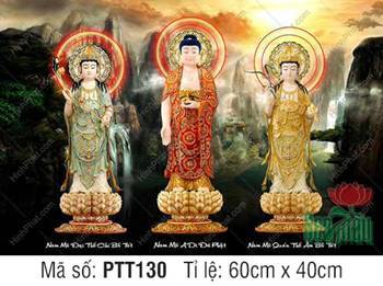 Tây Phương Tam Thánh Đẹp PTT130, ba Ngài đứng giữa núi thác