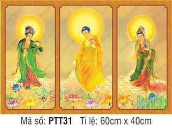 Tây Phương Tam Thánh Đẹp PTT31, hào quang tỏa rạng mây vàng