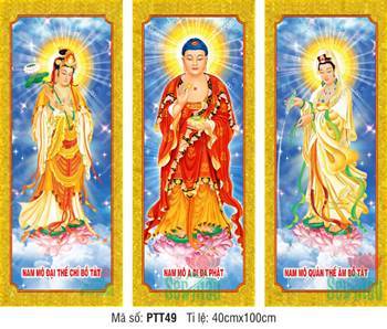 Tây Phương Tam Thánh Đẹp PTT49, nổi bật với khung viền vàng Tây Phương Tam Thánh Đẹp PTT49, nổi bật với khung viền vàng