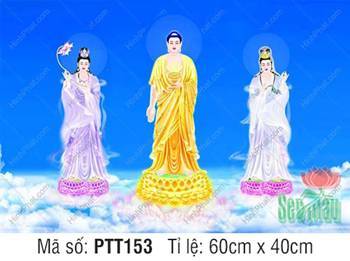 Tây Phương Tam Thánh Khổ Lớn PTT153, Ba Ngài Đứng Trên Mây