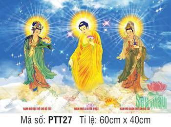 Tây Phương Tam Thánh Khổ Lớn PTT27, ba vị ngự mây trời xanh