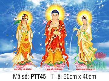 Tây Phương Tam Thánh Khổ Lớn PTT45, ngự sen hồng giữa trời mây Tây Phương Tam Thánh Khổ Lớn PTT45, ngự sen hồng giữa trời mây