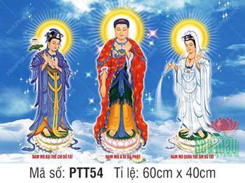 Tây Phương Tam Thánh Khổ Lớn PTT54, ba vị ngự mây báu Tây Phương Tam Thánh Khổ Lớn PTT54, ba vị ngự mây báu