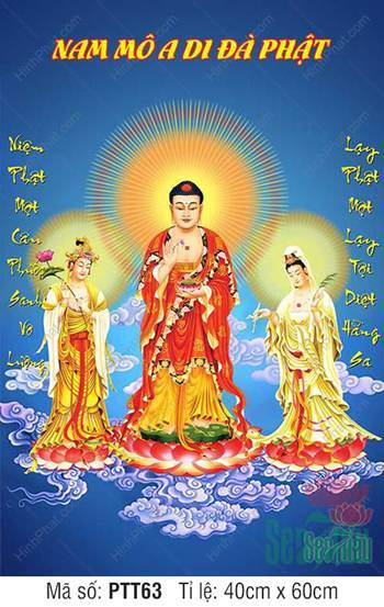 Tây Phương Tam Thánh Khổ Lớn PTT63, chư Phật ngự đài sen Tây Phương Tam Thánh Khổ Lớn PTT63, chư Phật ngự đài sen