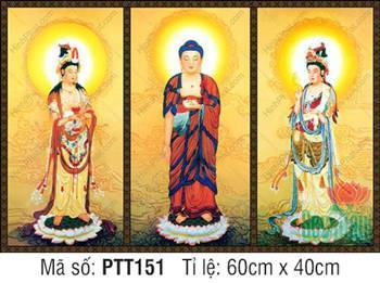 Tranh Tây Phương Tam Thánh PTT151, tượng Phật đứng trên đài sen