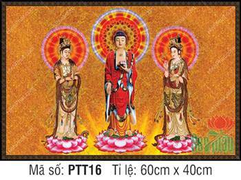 Tranh Tây Phương Tam Thánh PTT16, tôn tượng tỏa hào quang