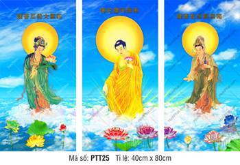 Tranh Tây Phương Tam Thánh PTT25, bộ ba bức ngự đài sen rực rỡ