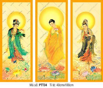 Tranh Tây Phương Tam Thánh PTT34, bộ ba bức ngự đài sen vàng cao quý
