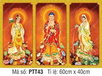 Tranh Tây Phương Tam Thánh PTT43, chư Phật đứng uy nghi trên đài sen Tranh Tây Phương Tam Thánh PTT43, chư Phật đứng uy nghi trên đài sen