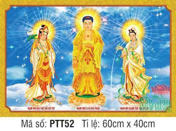 Tranh Tây Phương Tam Thánh PTT52, ba vị Phật ngự đài sen Tranh Tây Phương Tam Thánh PTT52, ba vị Phật ngự đài sen