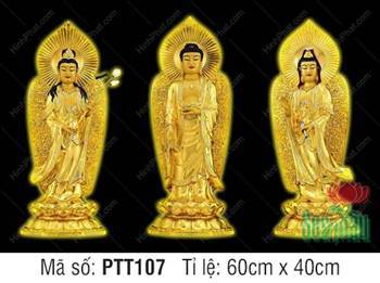 Tranh Tây Phương Tam Thánh Đẹp PTT107, tôn tượng vàng kim nền đen Tranh Tây Phương Tam Thánh Đẹp PTT107, tôn tượng vàng kim nền đen