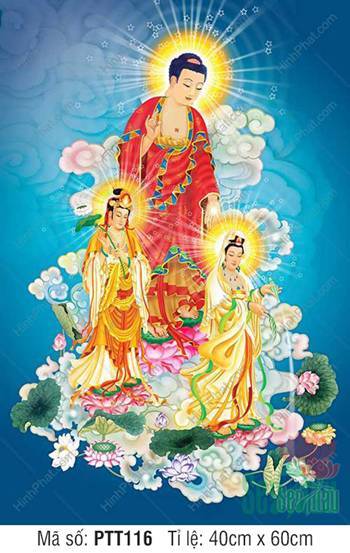 Tranh Tây Phương Tam Thánh Đẹp PTT116, tôn tượng đứng giữa mây trời Tranh Tây Phương Tam Thánh Đẹp PTT116, tôn tượng đứng giữa mây trời