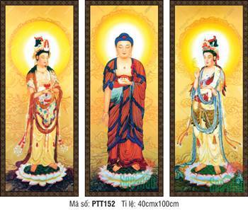 Tranh Tây Phương Tam Thánh Đẹp PTT152, bộ ba tôn tượng đứng đài sen
