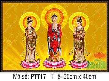 Tranh Tây Phương Tam Thánh Đẹp PTT17, tôn tượng đứng đài sen