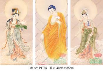 Tranh Tây Phương Tam Thánh Đẹp PTT35, Vẻ đẹp từ bi chốn Cực Lạc