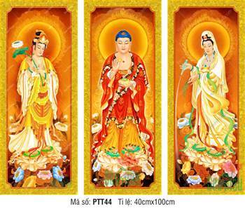 Tranh Tây Phương Tam Thánh Đẹp PTT44, tôn tượng đứng trên đài sen Tranh Tây Phương Tam Thánh Đẹp PTT44, tôn tượng đứng trên đài sen