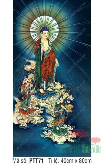 Tranh Tây Phương Tam Thánh Đẹp PTT71, ngự trên mây cuộn sóng Tranh Tây Phương Tam Thánh Đẹp PTT71, ngự trên mây cuộn sóng