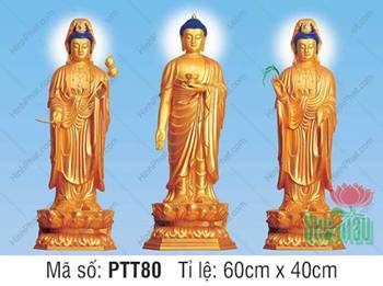 Tranh Tây Phương Tam Thánh Đẹp PTT80, hình tượng vàng uy nghi Tranh Tây Phương Tam Thánh Đẹp PTT80, hình tượng vàng uy nghi