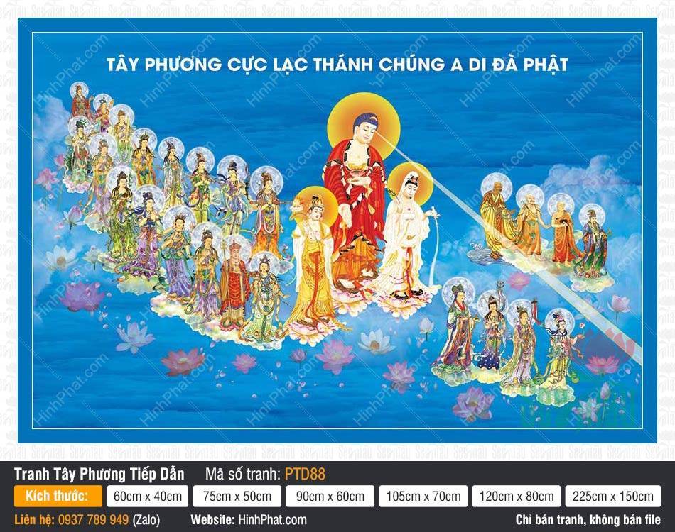 Hình Phật Tiếp Dẫn PTD88 Hình Phật Tiếp Dẫn PTD88 tả cảnh hải hội Thánh chúng ngự trên dải mây trắng bồng bềnh